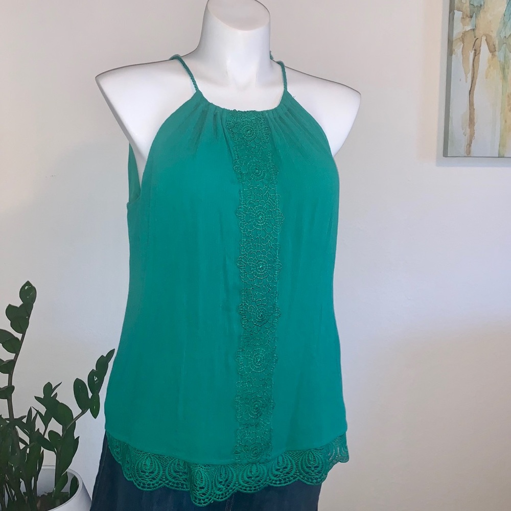 Green Crochet Detail Halter Top